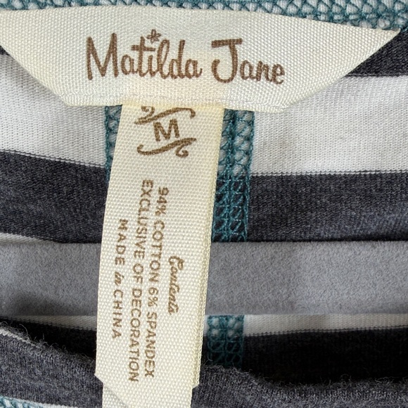 Matilda Jane Women's Long Sleeve Striped Top - Gray and White. Size Medium - Picture 2 of 4